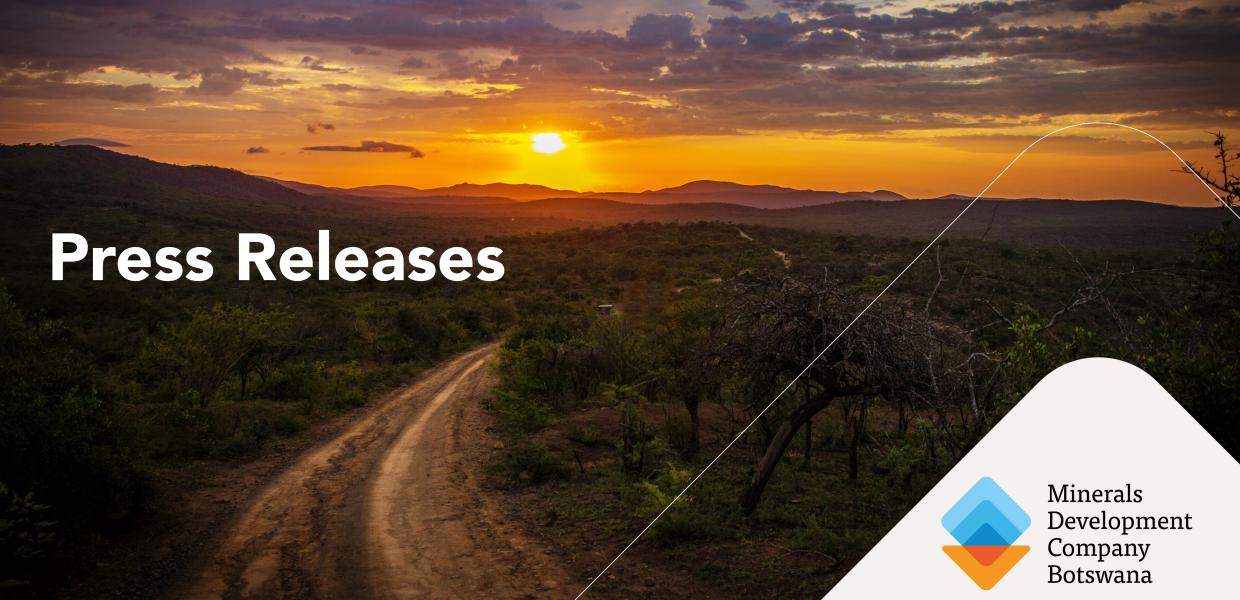 Press Release: The Passing of Minerals Development Company Botswana’s Chief Executive Officer, Mr Matome Tsholetsa Malema.